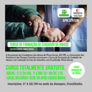 ASSOPOC e ACI-MG promovem curso gratuito de formação de cuidador de idosos